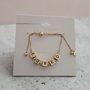NWT LC Lauren Conrad Gold 'Loved' Charm Bracelet